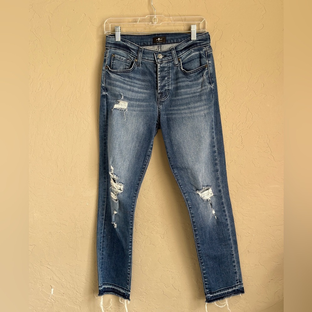 7 For All Mankind Distressed Blue Jeans‎ Josefina front button size 26